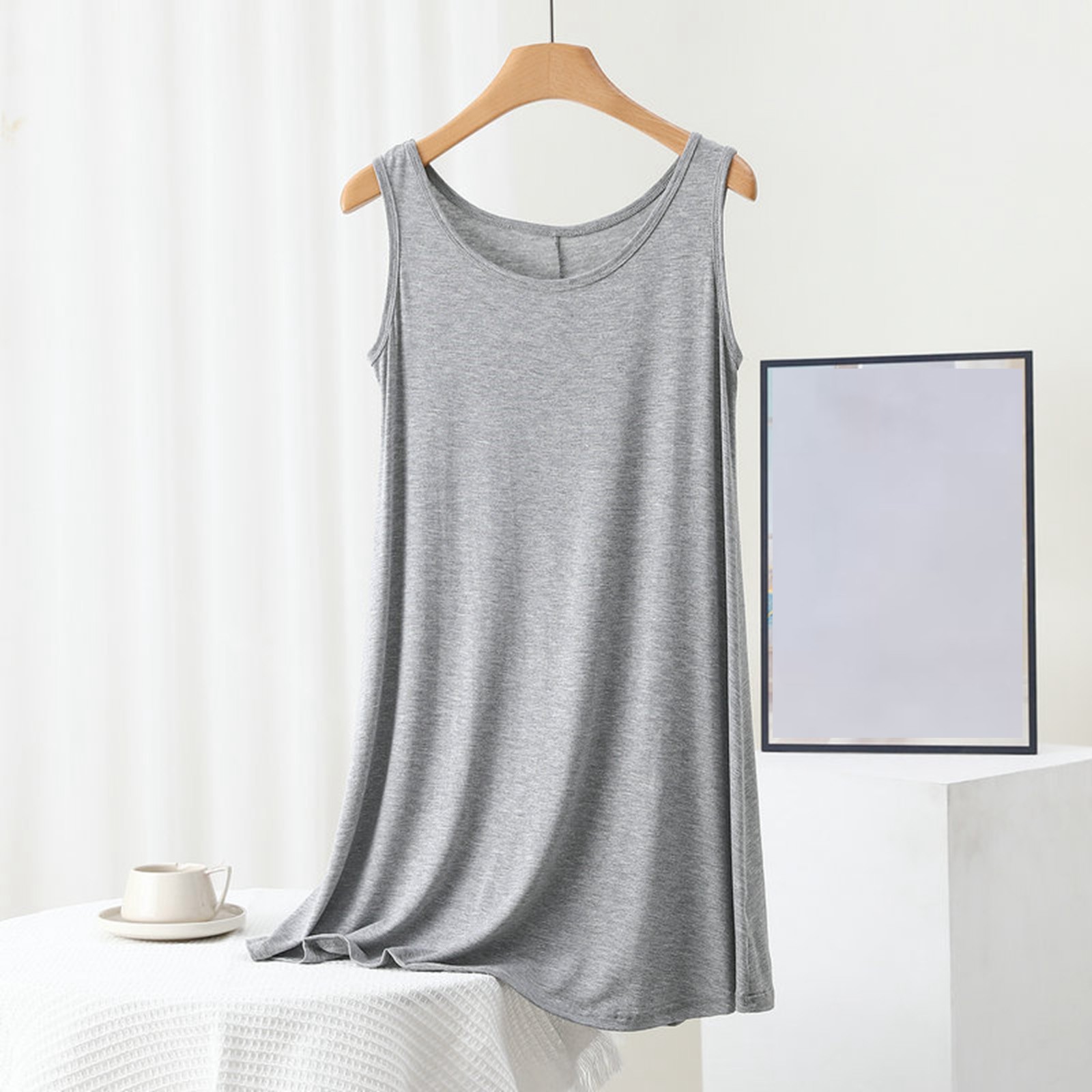 thumbnail image 2 of Vestido informal sin mangas y cuello redondo para mujer - Poliéster, color liso, tallas M-XXL, primavera/verano, hogar/ocio, 2 of 8